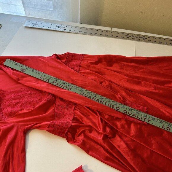 Vtg Womens Robe Long Red Poly Lace Lingerie Medium Gothic Fairy 80s - Picture 4 of 9